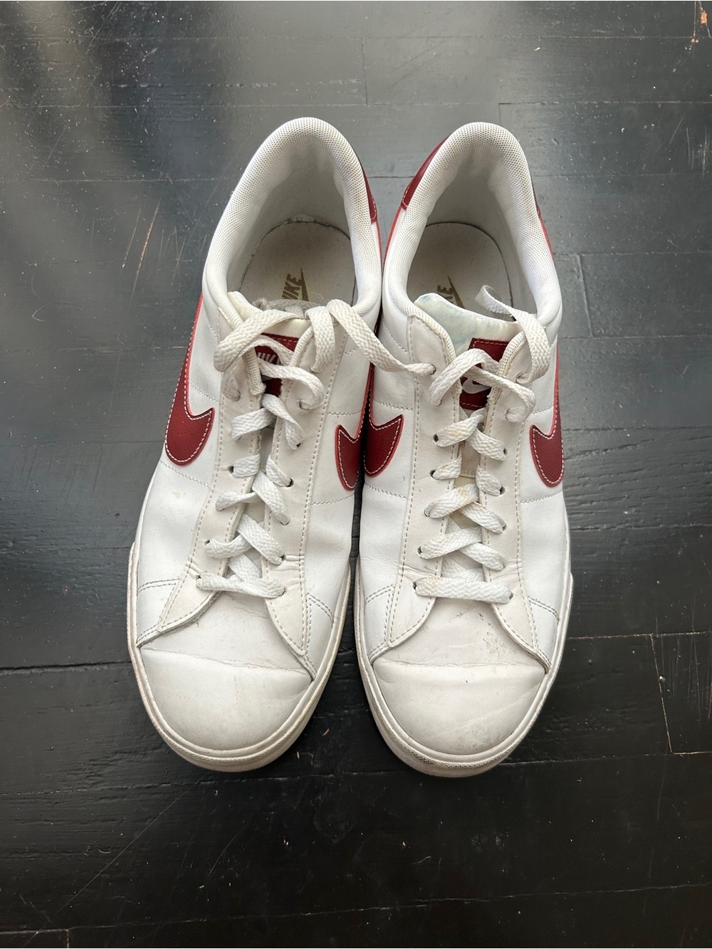 Nike White Low-Top Sneakers with Red Swoosh